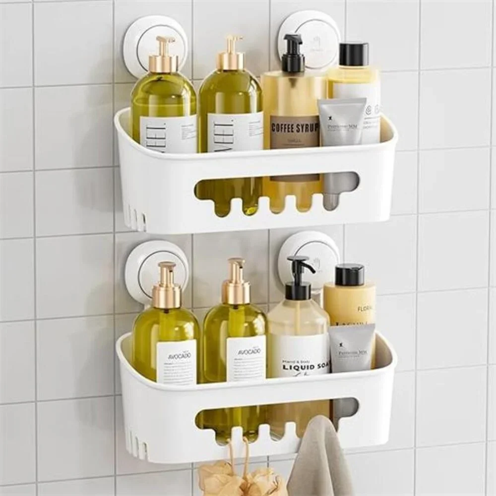 Shower Caddy Suction Cup 2 Pack, Heavy Duty Bathroom Organizer, Removable